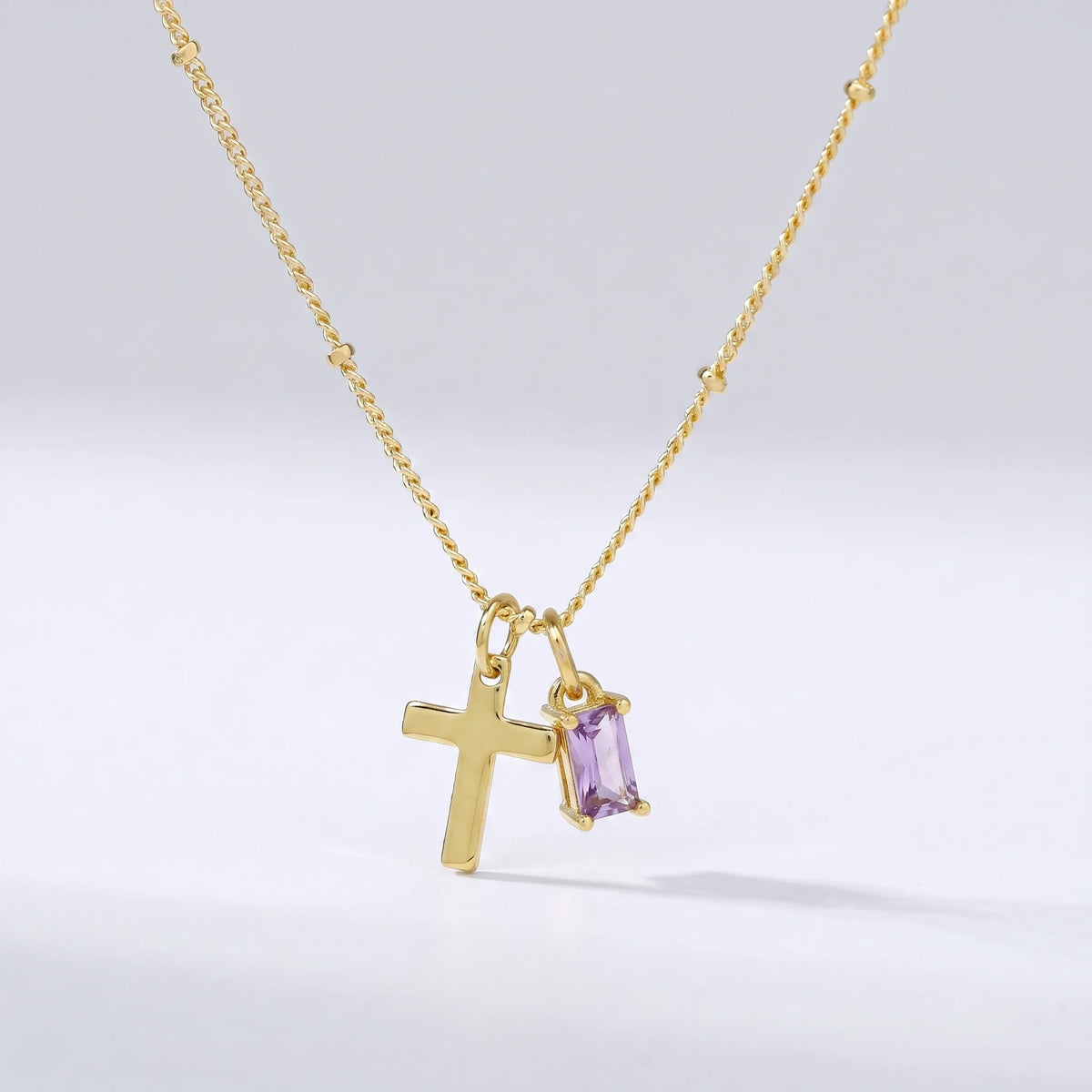 Collar cruz con piedra de nacimiento Febrero — Amatista