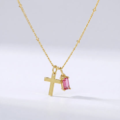 Collar cruz con piedra de nacimiento Julio — Rubí