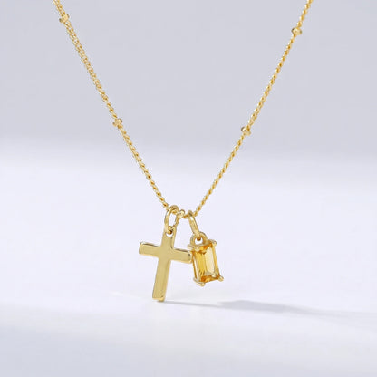 Collar cruz con piedra de nacimiento Noviembre — Citrino