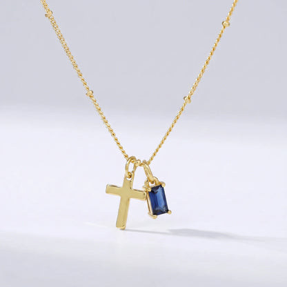 Collar cruz con piedra de nacimiento Septiembre — Zafiro