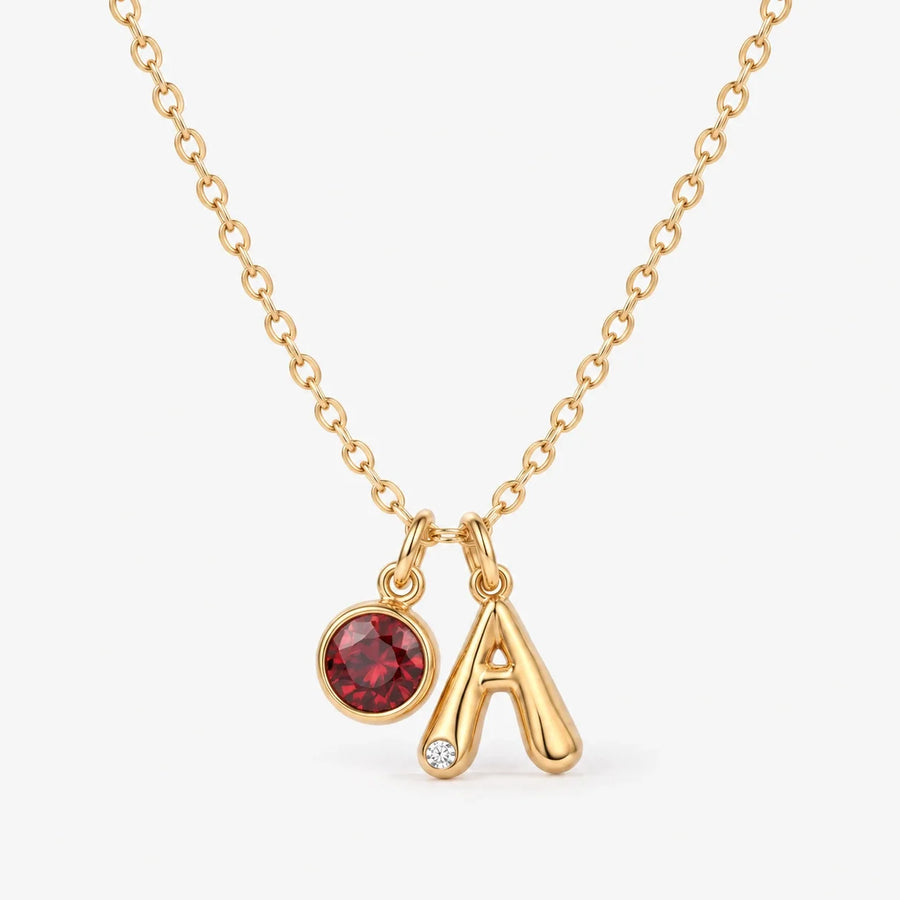 Collar Inicial A dorado — Enero — Granate