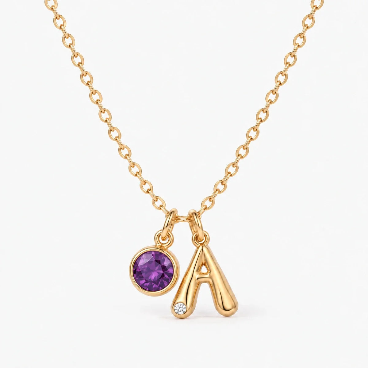 Collar Inicial A dorado — Febrero — Amatista
