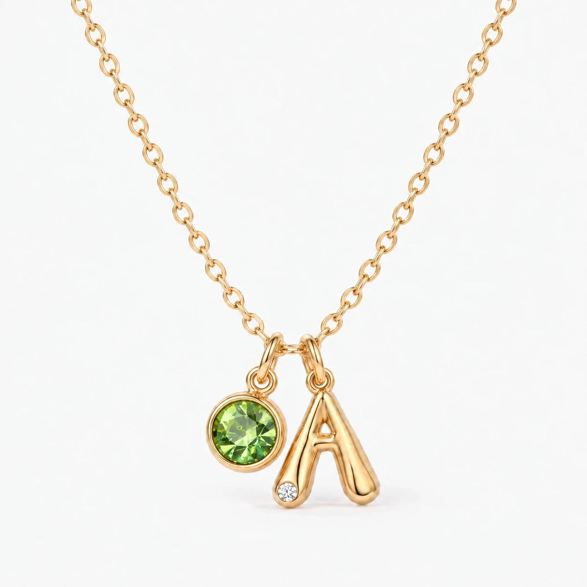 Collar Inicial A dorado — Agosto — Peridoto