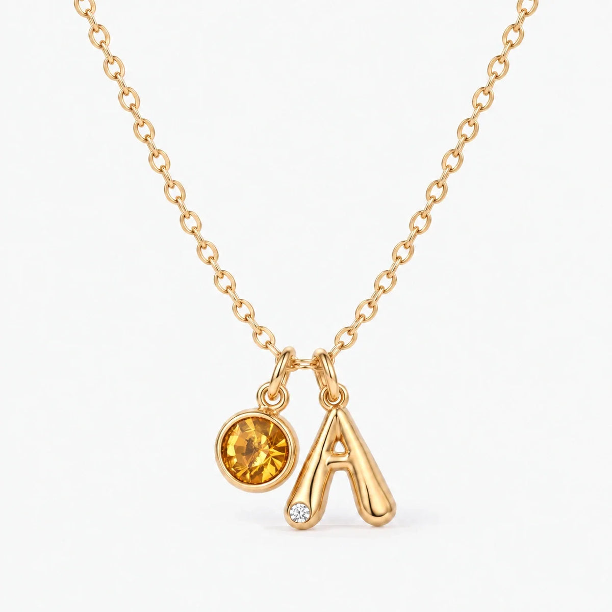 Collar Inicial A dorado — Noviembre — Citrino
