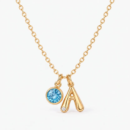 Collar Inicial A dorado — Diciembre — Topacio azul