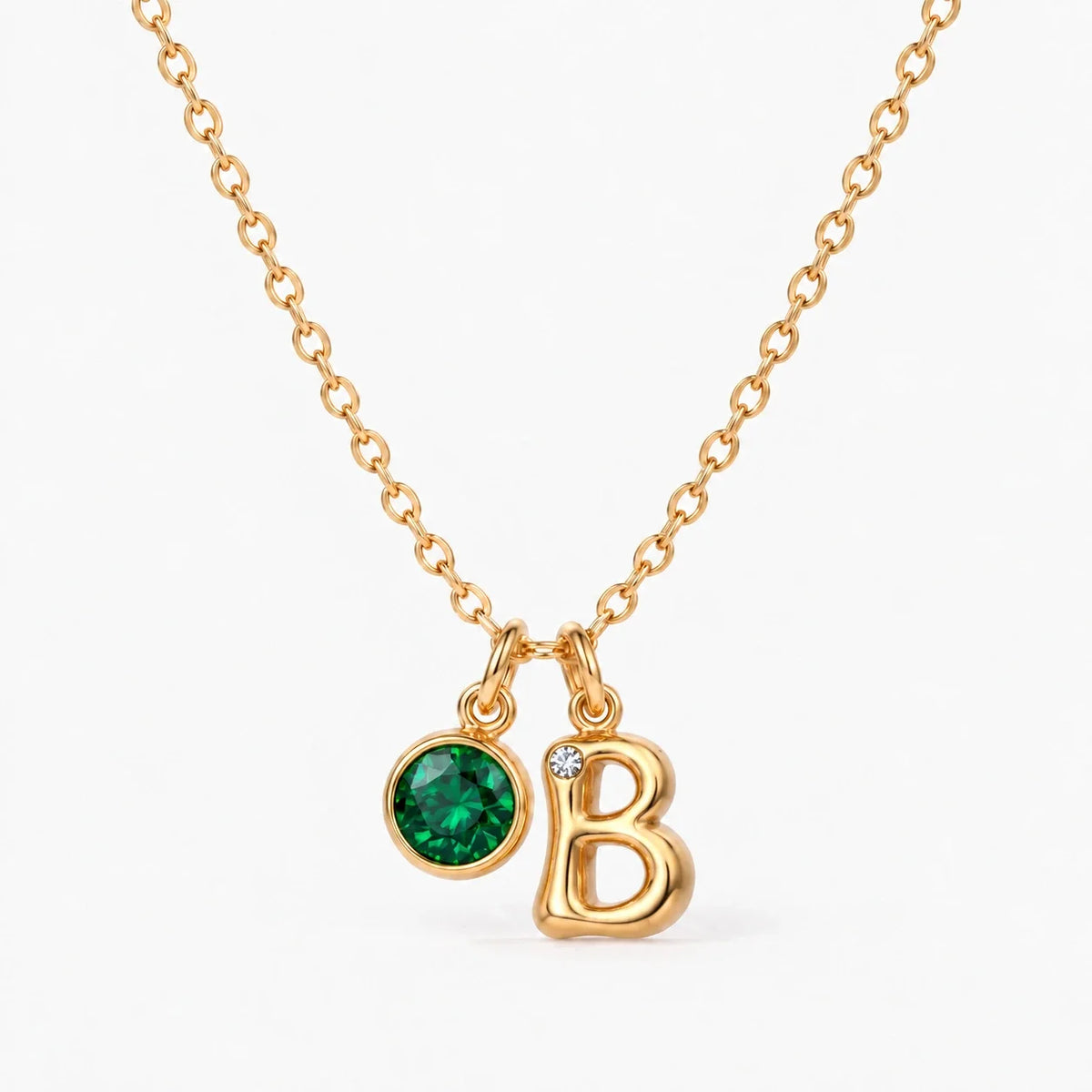 Collar Inicial B dorado — Mayo — Esmeralda