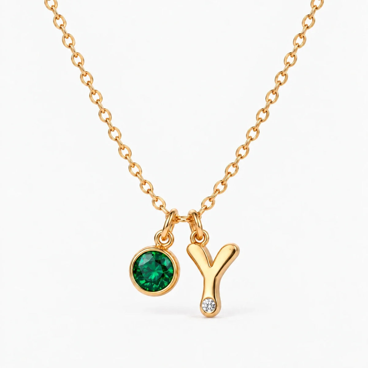 Collar Inicial Y dorado — Mayo — Esmeralda