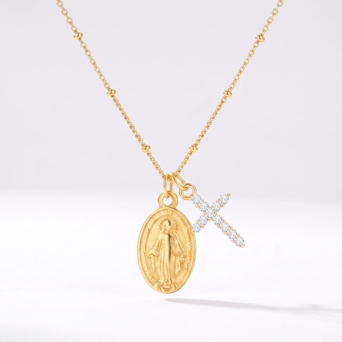 Collar Medalha Milagrosa y Cruz — dorado