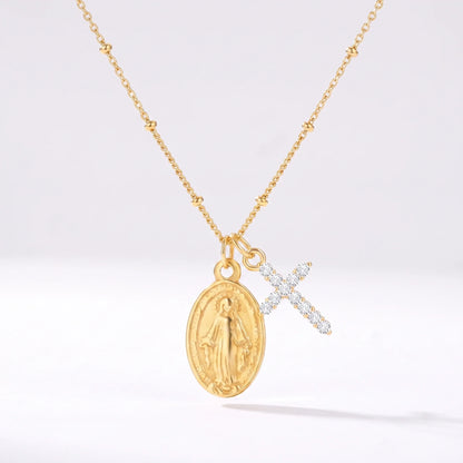 Collar Medalha Milagrosa y Cruz — dorado