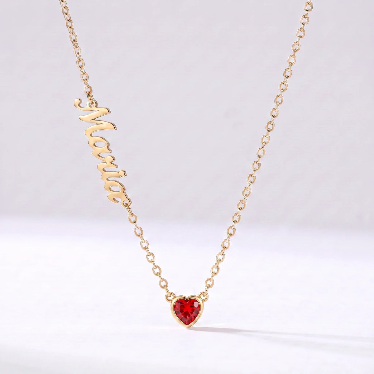 Collar Nombre y Coração de Nascimento Dorado — Julio — Rubí