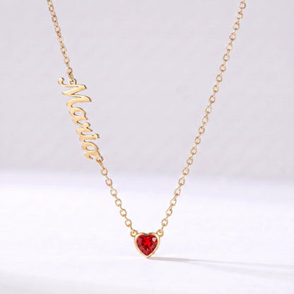 Collar Nombre y Coração de Nascimento Dorado — Julio — Rubí