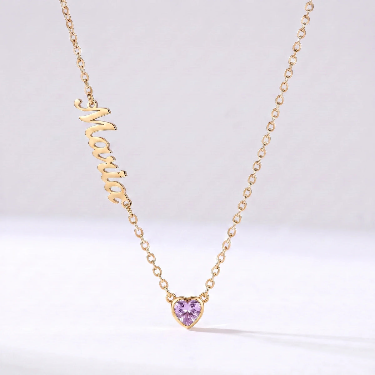 Collar Nombre y Coração de Nascimento Dorado — Junio — Alejandrita