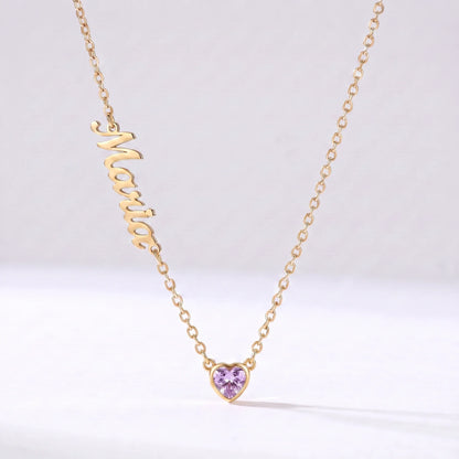 Collar Nombre y Coração de Nascimento Dorado — Junio — Alejandrita
