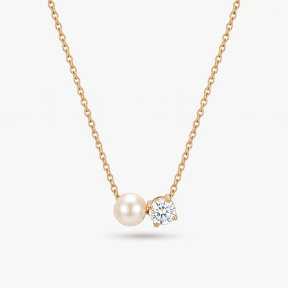 Collar de perla y piedra de nacimiento Abril — Diamante dorado