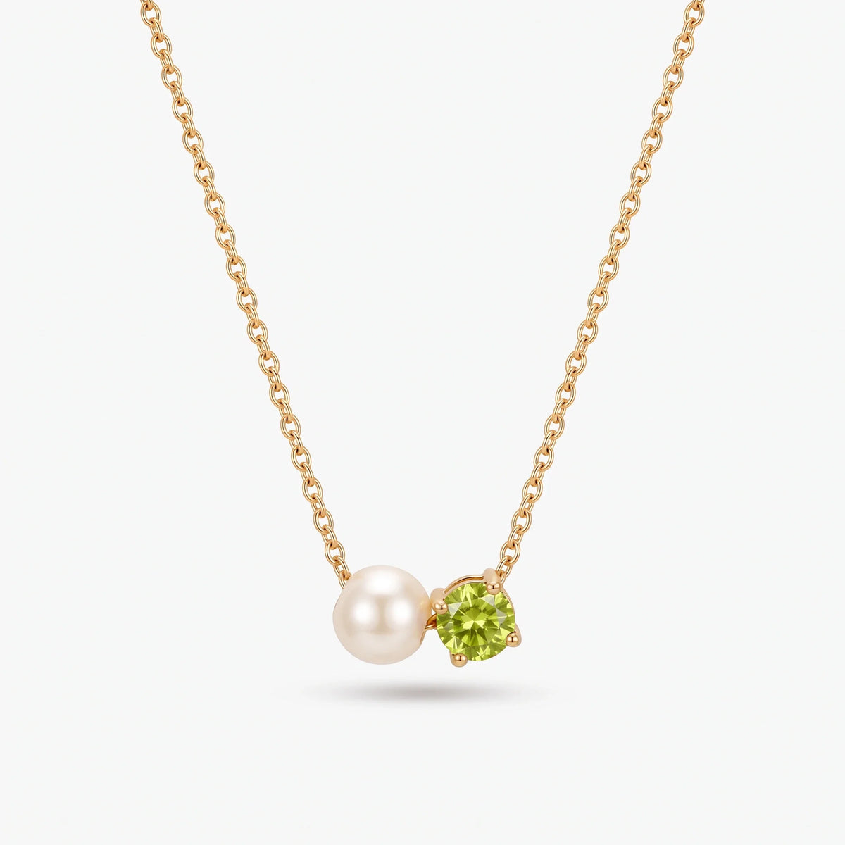Collar de perla y piedra de nacimiento Agosto — Peridoto dorado