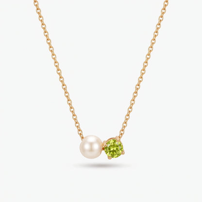 Collar de perla y piedra de nacimiento Agosto — Peridoto dorado