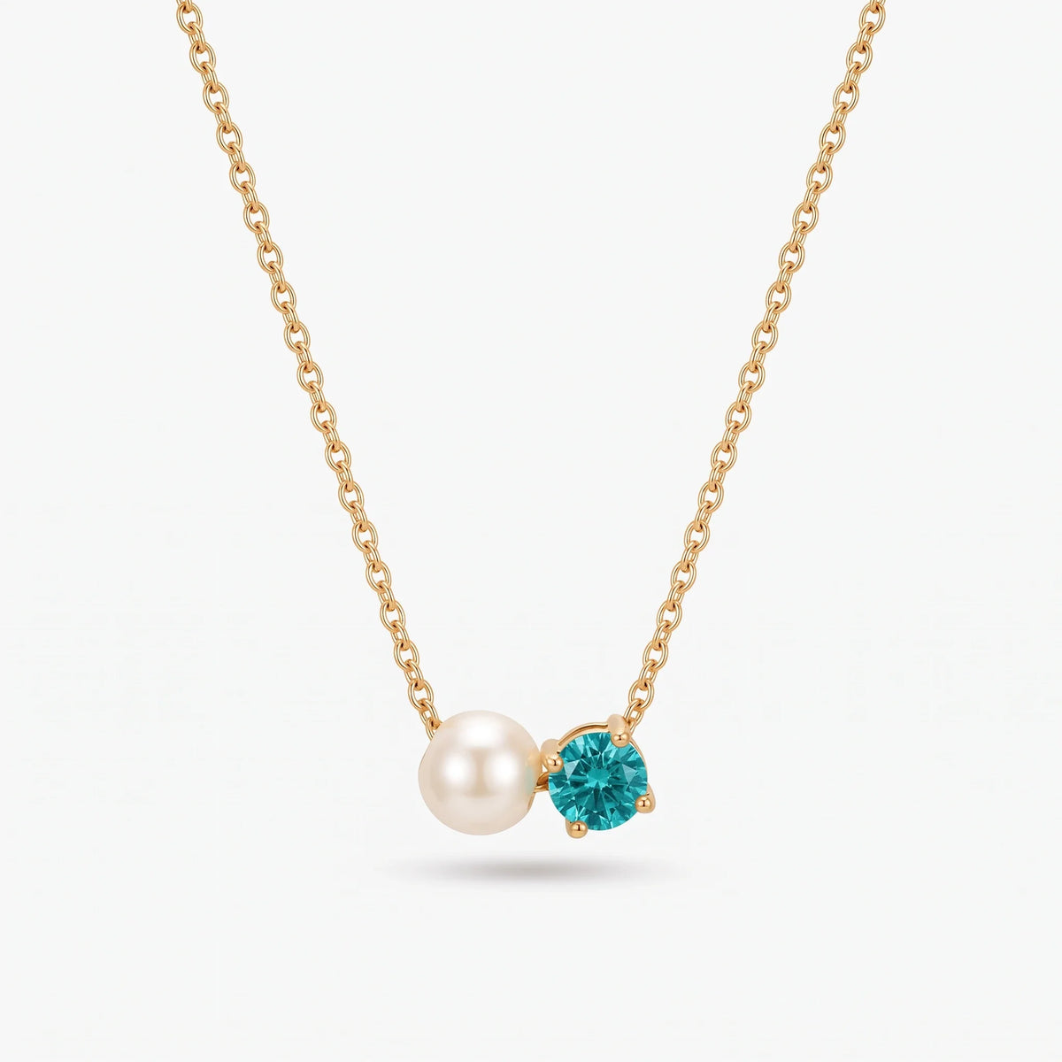 Collar de perla y piedra de nacimiento Diciembre — Topacio azul dorado
