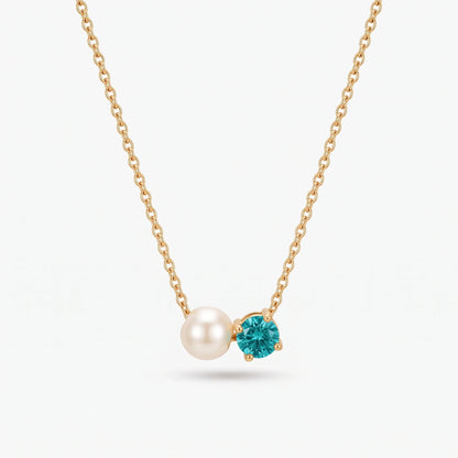 Collar de perla y piedra de nacimiento Diciembre — Topacio azul dorado