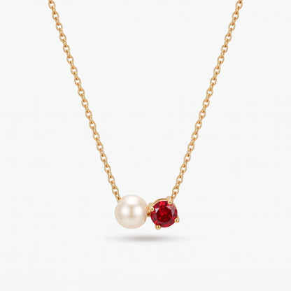 Collar de perla y piedra de nacimiento Enero — Granate dorado