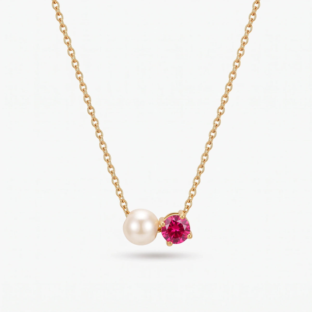 Collar de perla y piedra de nacimiento Julio — Rubí dorado