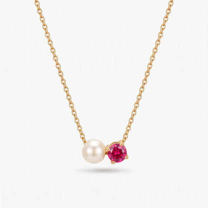 Collar de perla y piedra de nacimiento Julio — Rubí dorado
