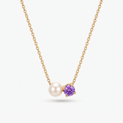 Collar de perla y piedra de nacimiento Junio — Alejandrita dorado