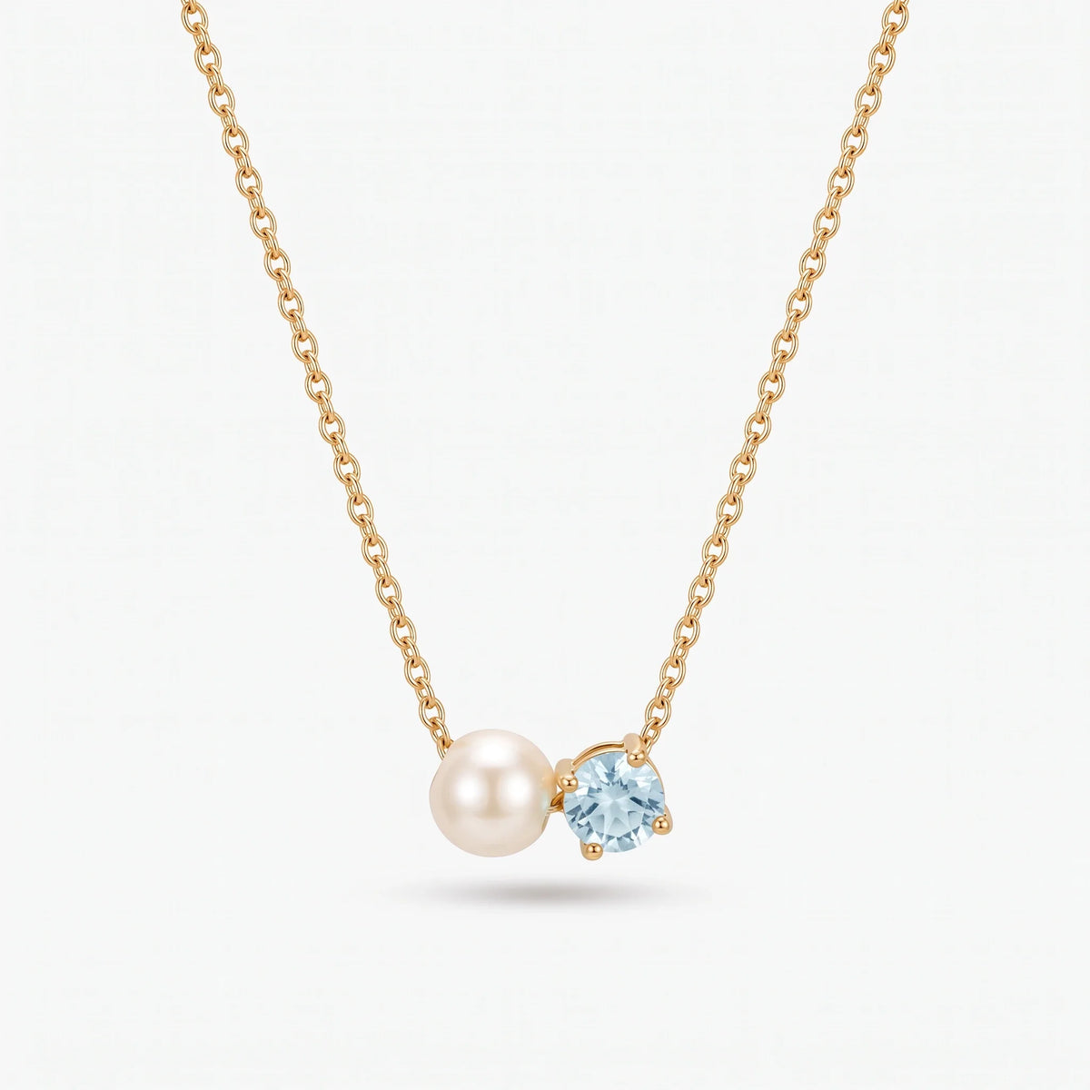 Collar de perla y piedra de nacimiento Marzo — Aguamarina dorado