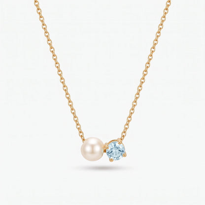 Collar de perla y piedra de nacimiento Marzo — Aguamarina dorado