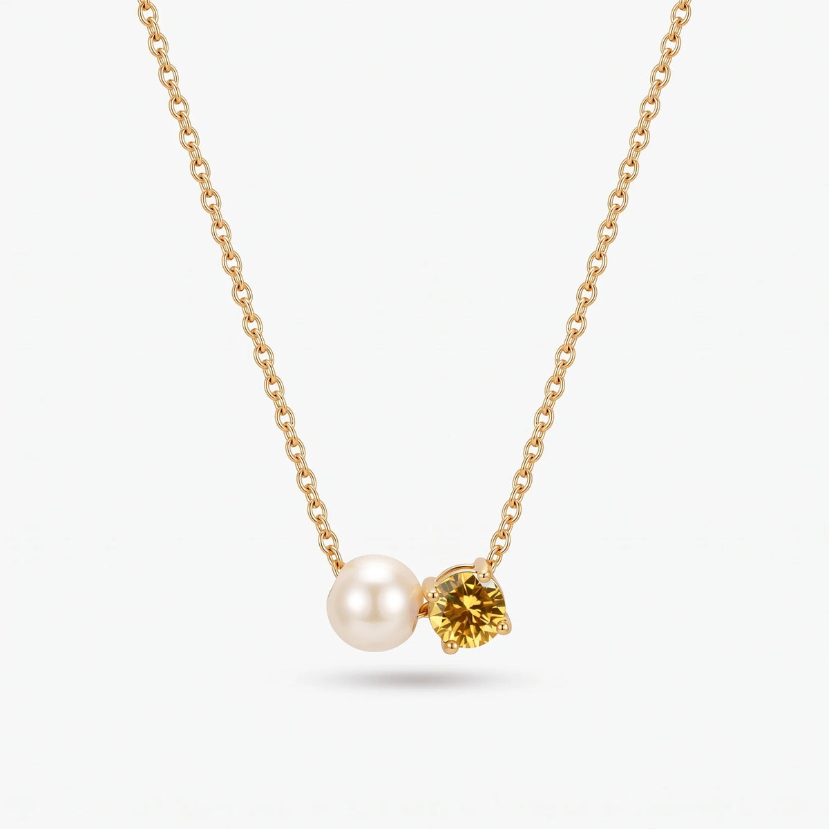 Collar de perla y piedra de nacimiento Noviembre — Citrino dorado