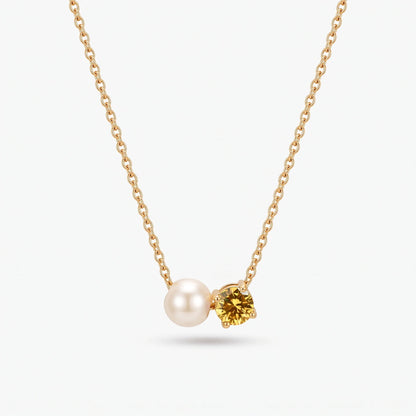 Collar de perla y piedra de nacimiento Noviembre — Citrino dorado