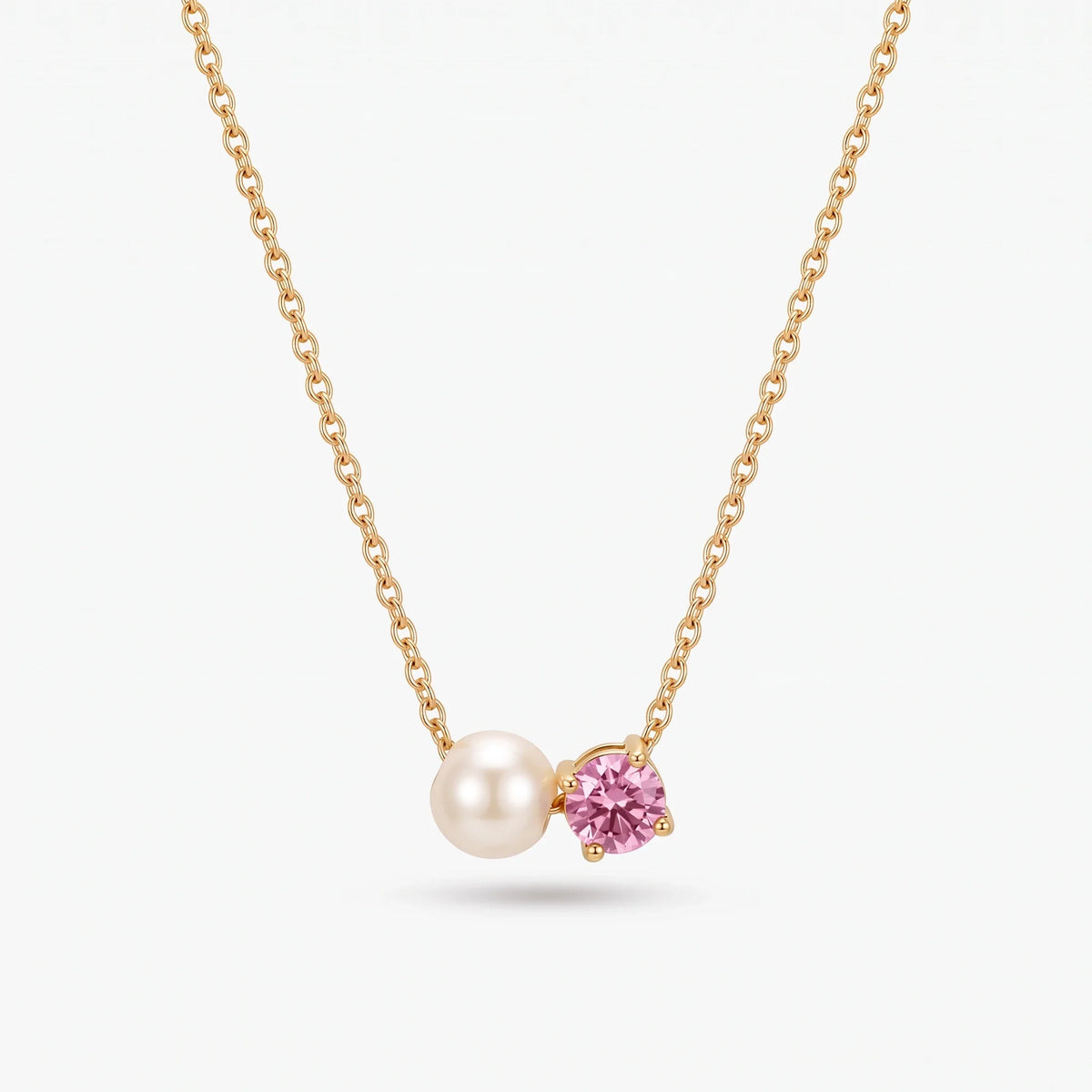 Collar de perla y piedra de nacimiento Octubre — Turmalina rosa dorado