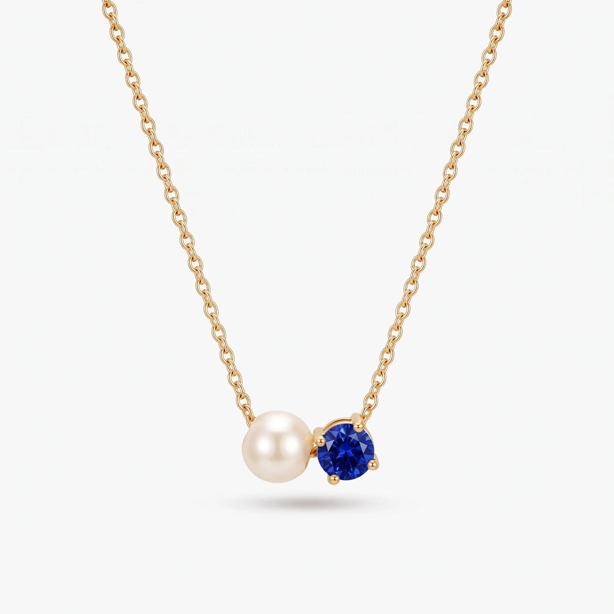 Collar de perla y piedra de nacimiento Septiembre — Zafiro dorado