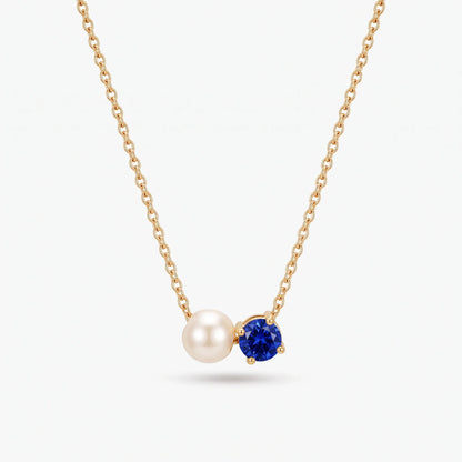 Collar de perla y piedra de nacimiento Septiembre — Zafiro dorado
