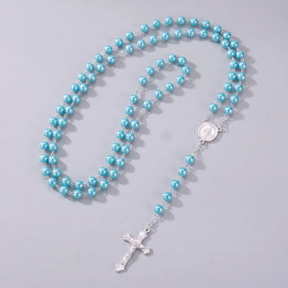 Collar rosario de perlas Azul posado