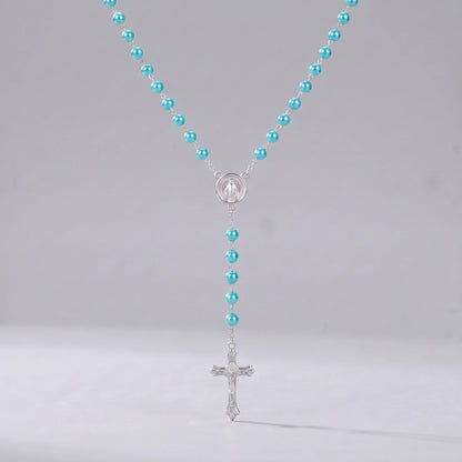 Collar rosario de perlas Azul