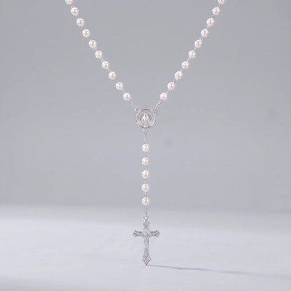 Collar rosario de perlas Blanco