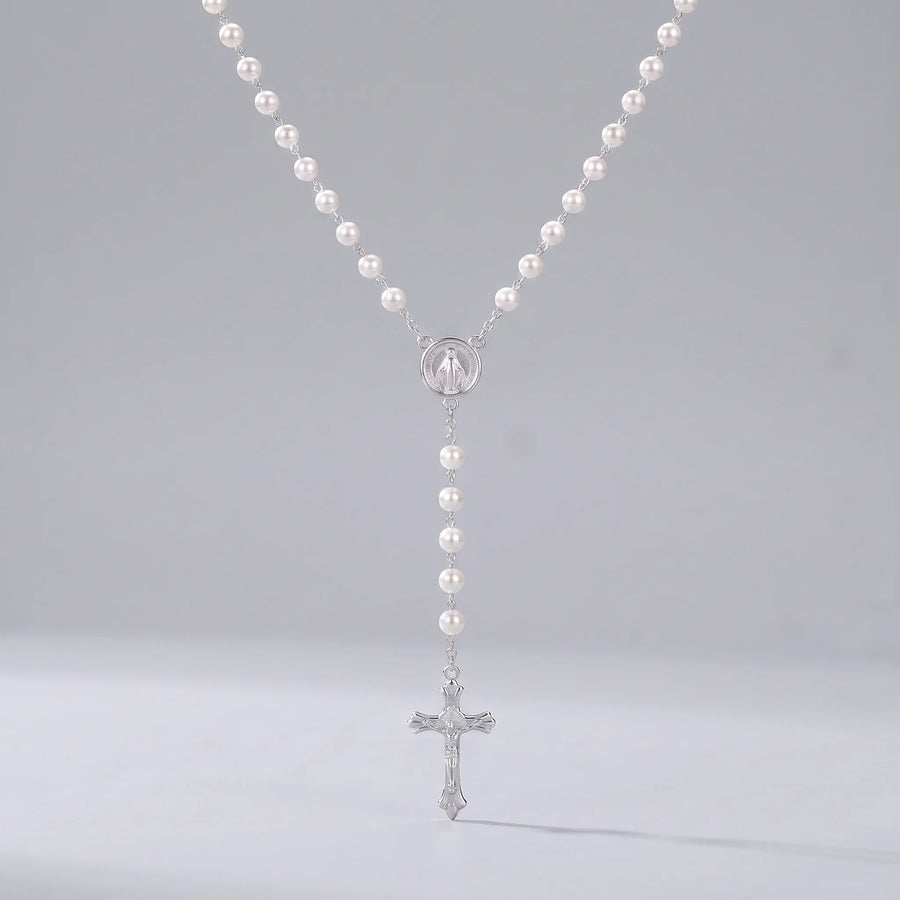 Collar rosario de perlas Blanco