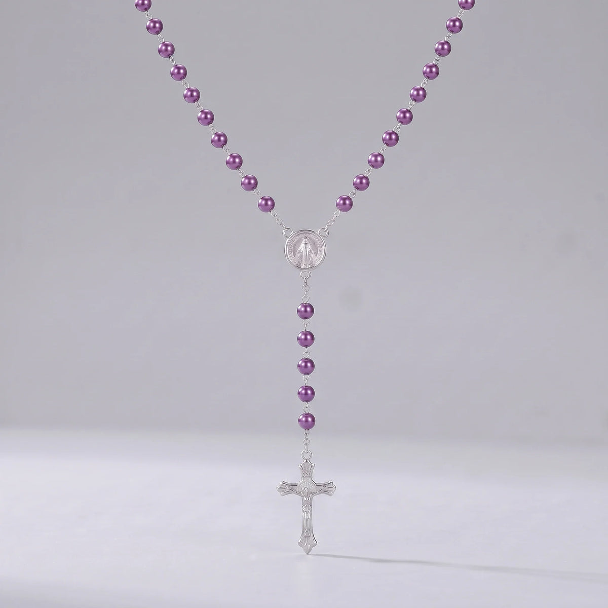 Collar rosario de perlas Morado