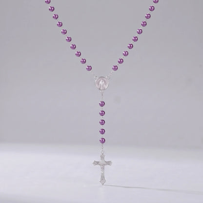 Collar rosario de perlas Morado