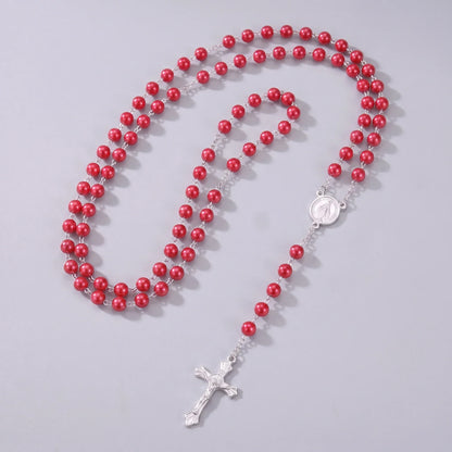 Collar rosario de perlas Rojo posado