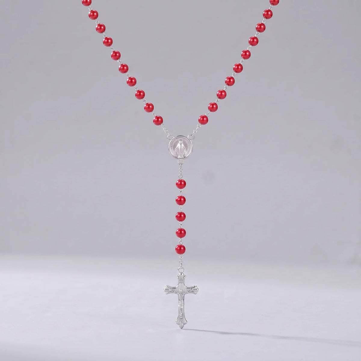 Collar rosario de perlas Rojo