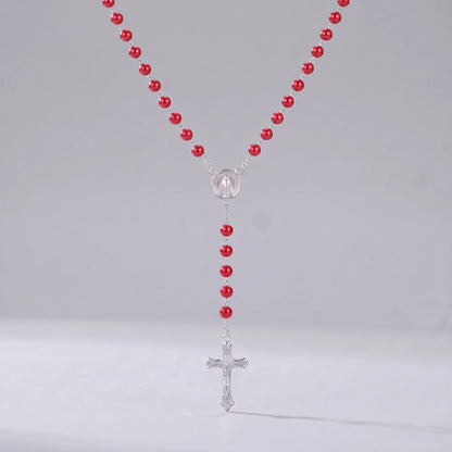 Collar rosario de perlas Rojo