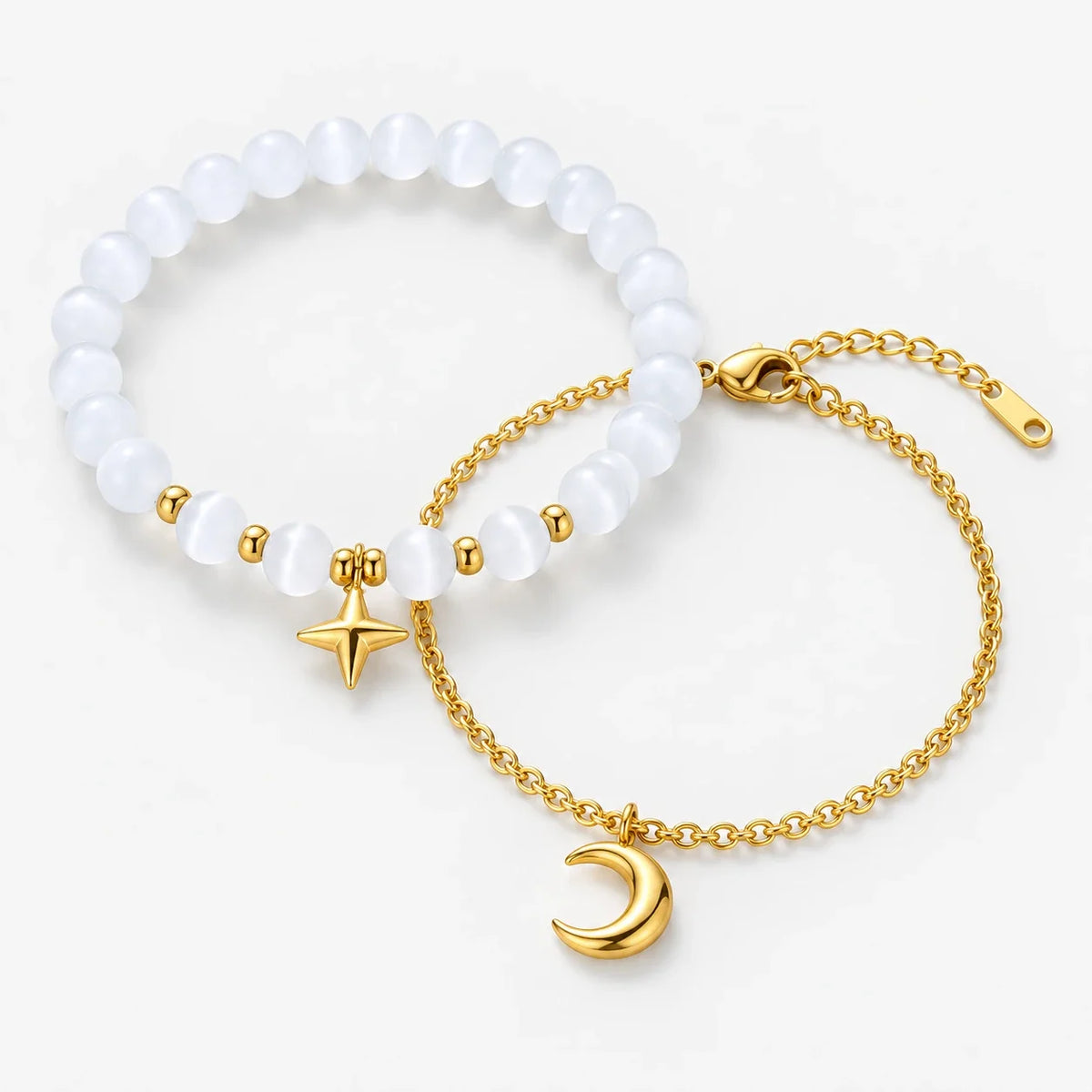 Conjunto dorado de Pulseras Estrella y Luna