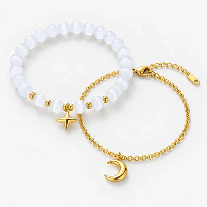 Conjunto dorado de Pulseras Estrella y Luna