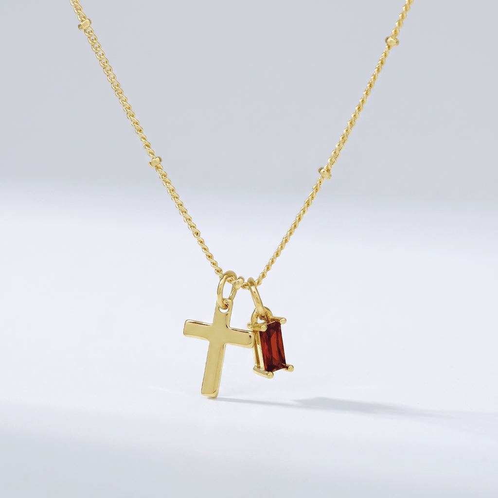 Collar cruz — piedras de nacimiento por mes (GIF)