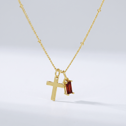 Collar cruz — piedras de nacimiento por mes (GIF)