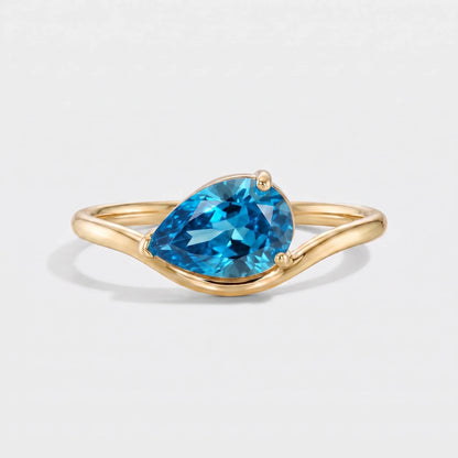 Anillo piedra de nacimiento corte pera Diciembre — Topacio azul