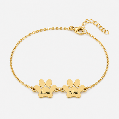 Pulsera Personalizada con Huellas y nombres dorada — 2 Huellas — nombres Luna y Nina