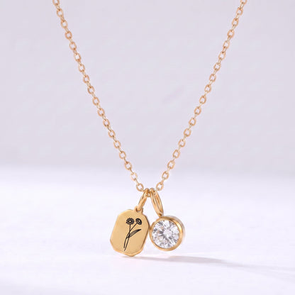 Collar flor y piedra de nacimiento Abril-Diamante dorado