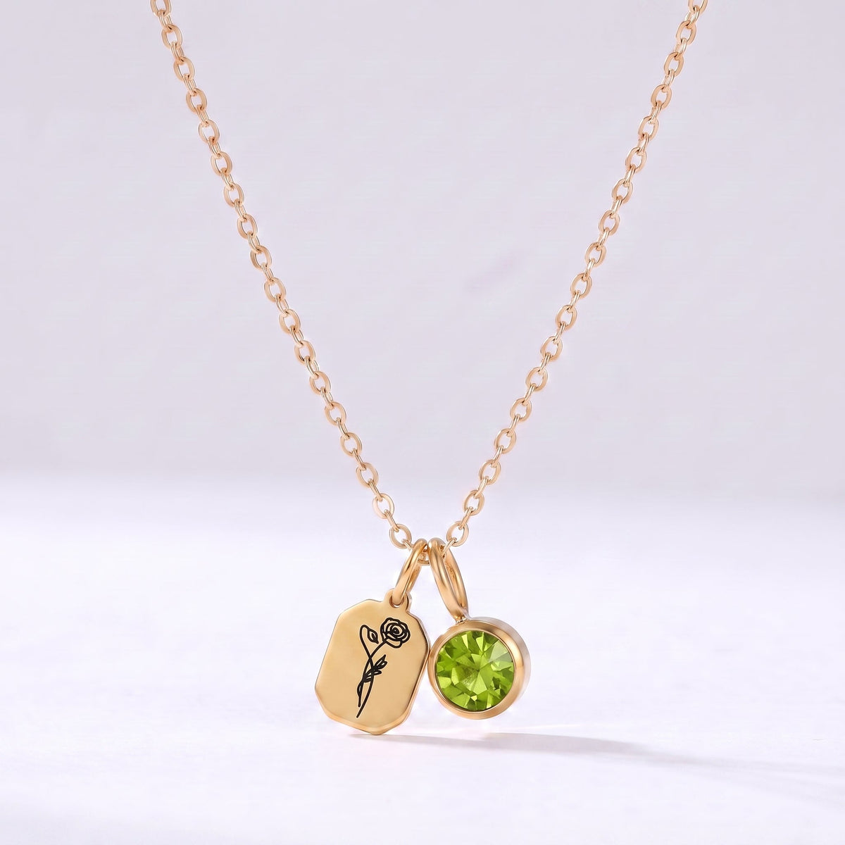 Collar flor y piedra de nacimiento Agosto-Peridoto dorado